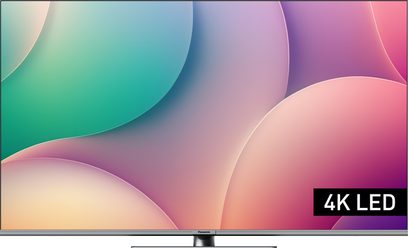 Panasonic TV-43W83AEG højopløsningsfjernsyn, fladskærm, set forfra, tynd kant, flerfarvet display, centreret logo
