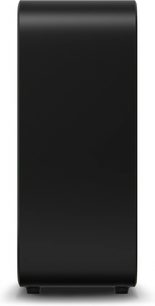 Subwoofer Sonos Sub (Gen 4) v černé barvě, pohled zepředu, obdélníkový tvar, zaoblené rohy, hladký povrch, viditelné nožičky