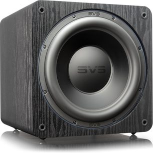 SVS SB-3000 baskabin i sort ask, set forfra, kubisk form, centralt placeret rund, mat sort højttaler