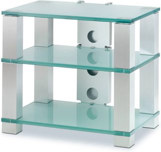 Spectral High-end HE683 hi-fi møbel med 3 gennemsigtige glashylder med firkantede hylder og runde huller til kabler