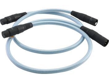 Аудио аналогов кабел Oehlbach Series 2 XLR 2 m светлосин, тъкано плетено покритие, двойни XLR мъжки и женски метални конектори в черно, изглед отгоре