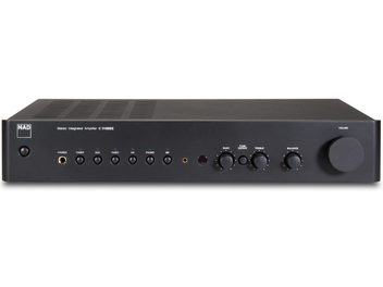 Amplificator hi-fi stereo NAD C316BEE V2 grafit, față frontală, vedere din față. Față neagră cu butoane și mufe