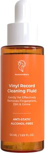 HumminGuru dråbeflaske med vinylrensevæske, orange etiket og hvidt låg