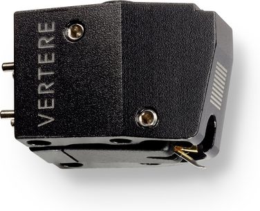 Cellule платинена винил Vertere Acoustics Dark Sabre черна, изглед отгоре, корпус с текстуриран метал, метална ръка, златни винтове