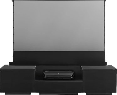 NorStone Eden Vision 200 Möbel schwarz mit angehobenem Eden extra bright UST 200C Bildschirm und zentralem Videoprojektor