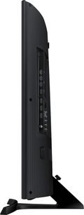 Samsung UE48JU6640 sort fladskærms-TV set fra siden, flad skærm, rektangulær base, tilslutningsmuligheder på siden