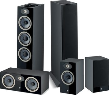 Focal Pack Theva N°3-D sort pakke med sorte søjlehøjttalere, 5 højttalere i forskellige størrelser, mat sort finish