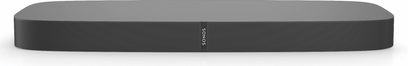 Černý soundbar Sonos PLAYBASE, podlouhlý obdélníkový tvar, hladký matný povrch, pohled zepředu