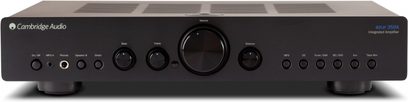 Hi-fi stereo zesilovač Cambridge Audio Azur 350A černý, přední panel, pohled zepředu, ovládací tlačítka a jack konektory na čelní straně