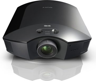 Sony VPL-HW30ES sort videoprojektor, set forfra og ovenfra, centreret linse, knapper på toppen