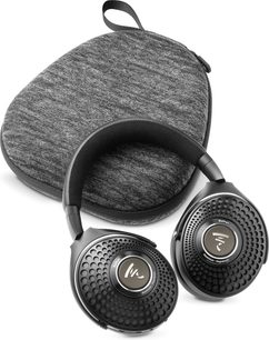 Căști hifi fără fir Bluetooth Focal Bathys deep black, vedere de sus, pernițe circulare, bandă de susținere căptușită, husă gri
