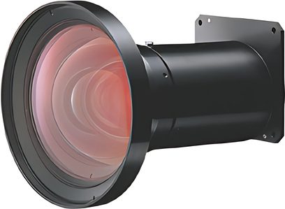 Mitsubishi OL-X500FR reservelampe til projektor, sort cylindrisk krop med cirkulær lyserød frontlinse, set fra siden