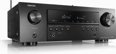 Denon AVR-S650H sort hjemmebiografsforstærker, set forfra, sort front med knapper, drejeknapper og LED-display