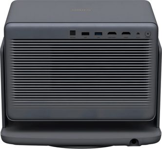 Grå XGIMI Horizon 30 Ultra Max-projektor, set bagfra med ventilationsgitter og HDMI- og USB-porte