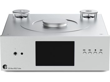 CD-програвач високої точності Pro-Ject CD Box RS2 Tube сріблястий, вигляд спереду, сріблястий корпус із верхнім завантаженням