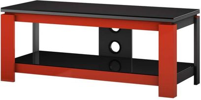 Sonorous HG1020 TV-møbel i sort lak og rød, rektangulært, minimalistisk, central hylde, firkantede ben