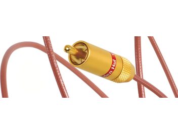 Cabo de áudio RCA Van den Hul, conector dourado, revestimento rosa texturizado em laços