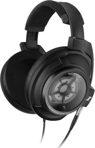 Sennheiser HD820 closed hi-fi headphones in black, with oval ear cups featuring transparent discs, padded headband, profile on white background