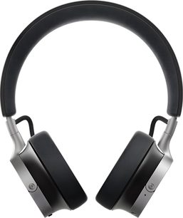 Beyerdynamic AVENTHO 100 kabelloser Kopfhörer in Schwarz, Frontansicht, gepolsterter Kopfbügel aus schwarzem Kunstleder, schwenkbare Bügel aus gebürstetem Metall und rechteckige Ohrpolster aus Kunstleder
