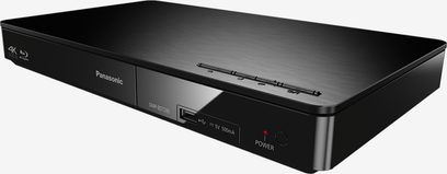 Panasonic DMP-BDT280EF sort 4K Blu-ray-afspiller, set forfra, rektangulær form, knapper og indikatorer på forsiden