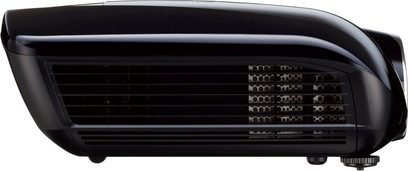 Mitsubishi HC7000 sort videoprojektor, set forfra, ventilationsgitter, linse, kontrolpanel med knapper