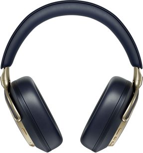 Bowers & Wilkins Px8 hi-fi-hovedtelefoner i midnatsblå med polstret hovedbøjle og gyldne detaljer set forfra