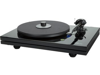 Hi-fi грамофон Music Hall MMF 5.3 в черно, изглед отгоре, тонарм с доза, матово черен плот, лъскаво черно шаси