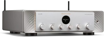 Front view of Marantz Model 40n silver stereo hi-fi amplifier, 6 rotary knobs, central OLED display
