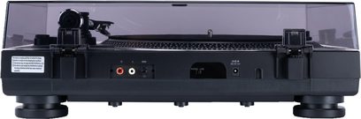 Platan vinil hi-fi Reloop RT-1 BT vedere din spate cu conectori RCA, comutator phono/line, priză DC 12V și picioare circulare