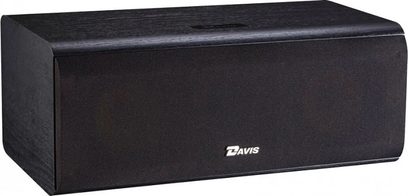 Davis Acoustics Signature central højttaler i sort, rektangulær forlænget form, mat sort træhøjttaler, sort frontgitter