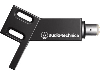 Audio Technica AT-HS4BK black vinyl turntable headshell with two oval openings and a cylindrical metal connector