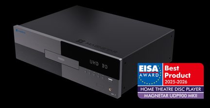 lettore Blu-ray 4K UHD home cinema Magnetar UDP900 MKII nero metallo spazzolato con etichetta EISA Best Product 2025-2026