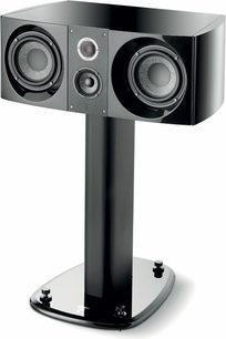 Sort Sopra Focal sort, set forfra, cylindrisk centralsupport, rektangulær afrundet base, skinnende overflade