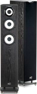Cabasse Java MC40 black ebony column speaker with a visible front panel showing 3 white circular speakers and a silver logo.