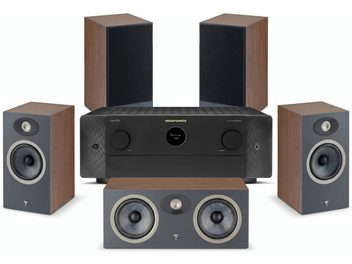 Комплект домашнього кінотеатру 5.0 з AV-ресивером Marantz Cinema 60 і п’ятьма колонками Focal у горіховому та чорному оздобленні