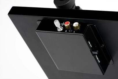 Hi-fi pladespiller Triangle Lunar 3 sort, set ovenfra, venstre og højre lydstik, line-out afbryder