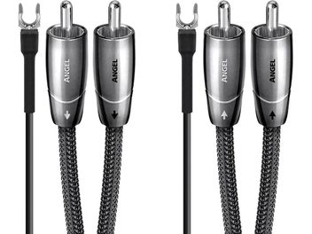 Čtyři audio kabely Angel Turntables 72v DBS 1,2m Audioquest, konektory RCA, černý opletený plášť, stříbrné tělo