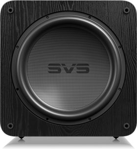 SVS SB-5000 R|Evolution subwoofer sort træ front med tekstureret finish og centralt cirkulært højttalerdesign