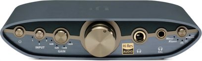 Højkvalitets hovedtelefonforforstærker iFi Audio ZEN CAN 3, set forfra, 5 knapper, 3 jackstik, 1 centralt roterende knap, 1 Hi-Res Audio logo