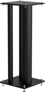 Μαύρο σατέν βάση ηχείου Norstone Design Stylum Max, μαύρη ορθογώνια κατασκευή, 4 ρυθμιζόμενα ασημί πόδια