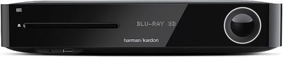 Harman Kardon BDS-580 schwarzer Heimkino-Verstärker, Frontansicht, Tasten, LED-Display, integrierter Blu-ray-Player