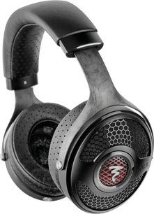 Open-back hifi hoofdtelefoon Focal Utopia 2022, donkergrijs geborsteld metalen structuur, ovale oorschelpen van geperforeerd zwart leer, hexagonale roosters