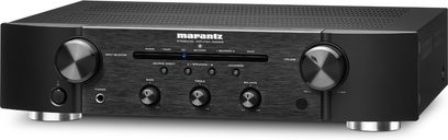 Ampli hi-fi stéréo Marantz PM5005 noir, façade avant avec boutons, molettes et prises, vue de face