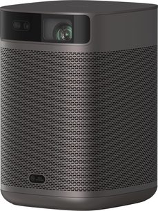 Vidéoprojecteur XGIMI MoGo 2 Pro, vue de face, boîtier rectangulaire arrondi, grille perforée, lentille visible, bouton auto keystone