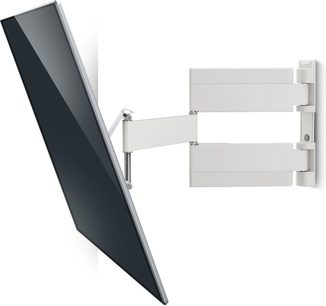 Suporte de TV de parede branco THIN 545 Vogel's, braço articulado, 2 barras horizontais, vista lateral sobre fundo branco