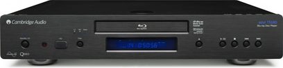 Cambridge Audio Azur 751BD 4K Blu-ray-afspiller, sort front, blåt display, diskskuffe, knapper