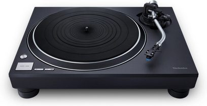 Pickup Technics SL-100CEG-K negru, platan circular, braț drept argintiu, butoane de control în față