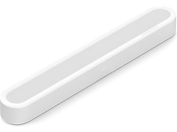 White Sonos Beam Ultra soundbar, top-down view with perforated front grille and top touch controls