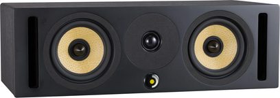 Centrálny reproduktor Davis Acoustics Krypton C technik čierny s 2 žltými tkanými reproduktormi, čiernym stredovým výškovým reproduktorom a bočnými bassreflexmi
