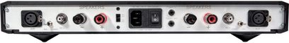 NuPrime Evolution STA SE black power amplifier, rear view with speaker terminals, XLR and RCA inputs